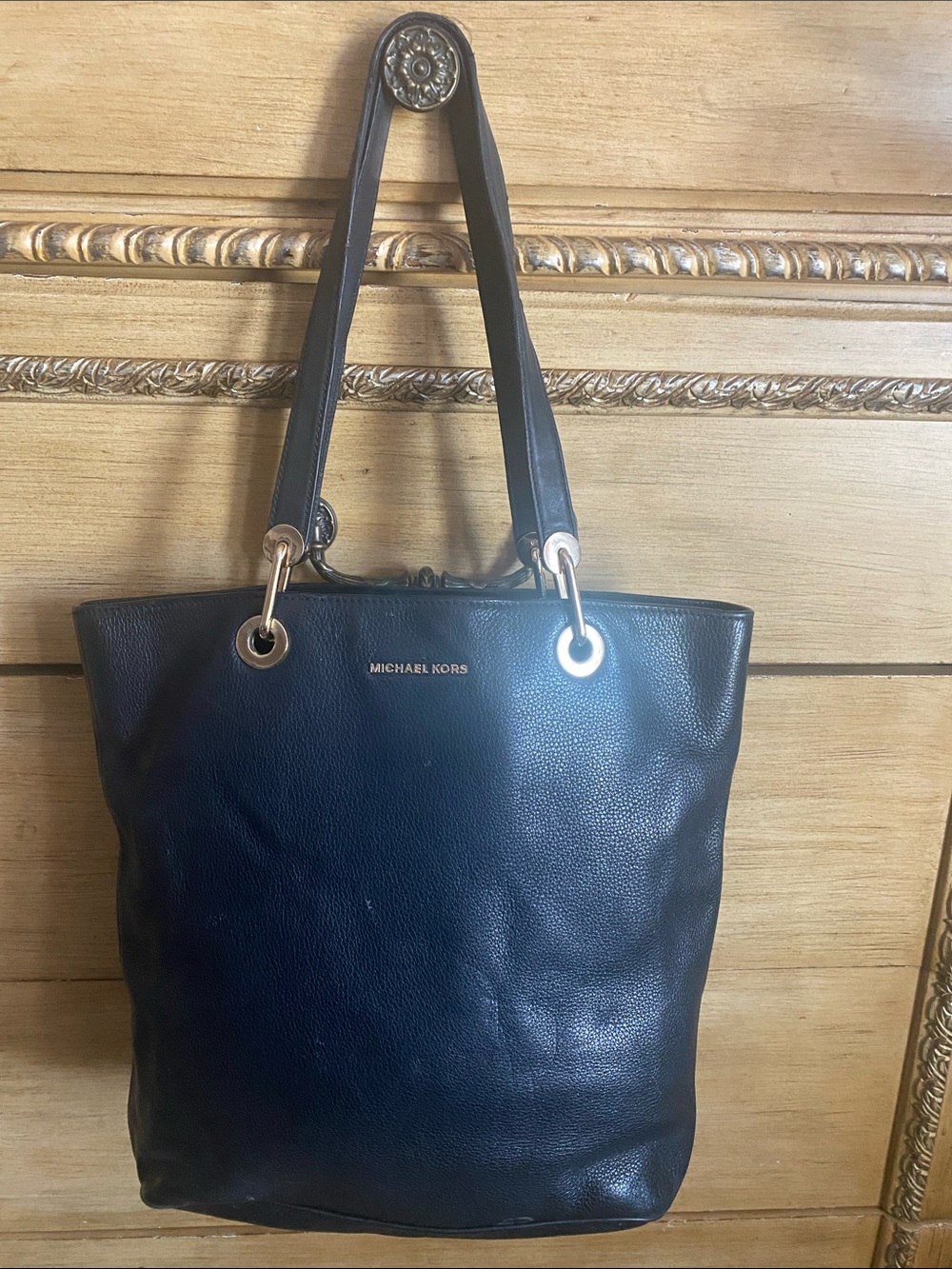 Michael Kors Black pebble Leather Tote with Gold Hardware